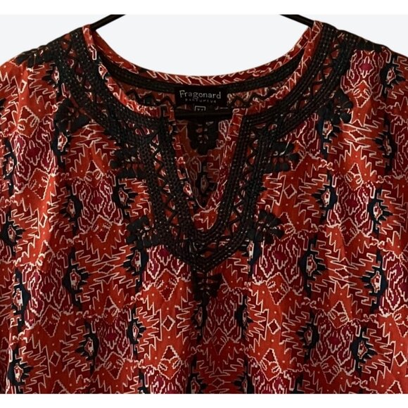 Fragonard Parfumeur T1 Small 3/4 Raglan Sleeve Embroidered Geometric Dress Red - Picture 3 of 7